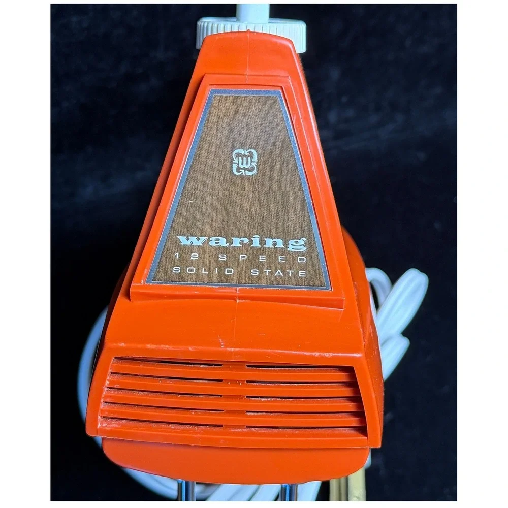 Vintage Waring 12 Speed Hand Mixer-Solid State, Orange, Woodgrain, WORKS